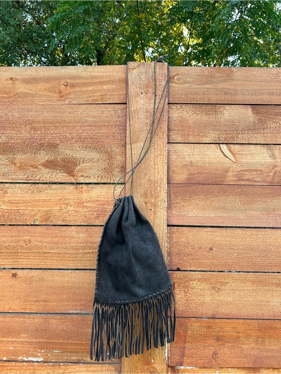 Native American Handbags - Handmade Brown Suede Drawstring Crossbody Shoulder Bag with Fringe - Vintage!